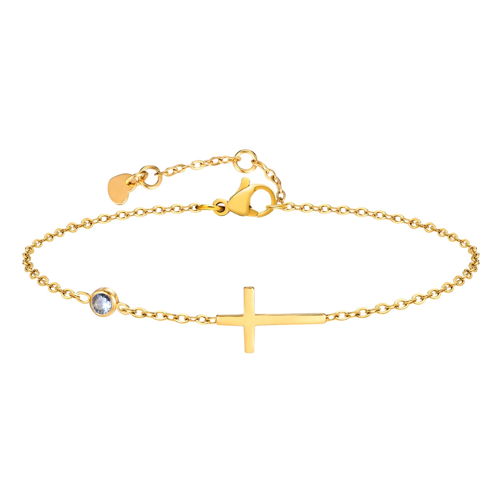 Gold Plated Stainless Steel Zirconia and Cross Bracelet Adjustable