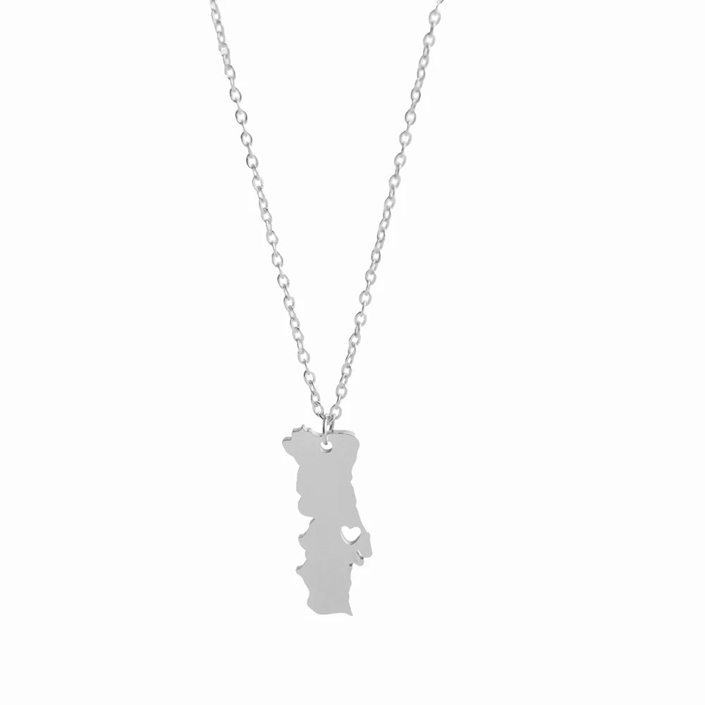 Stainless Steel Portugal Map Necklace