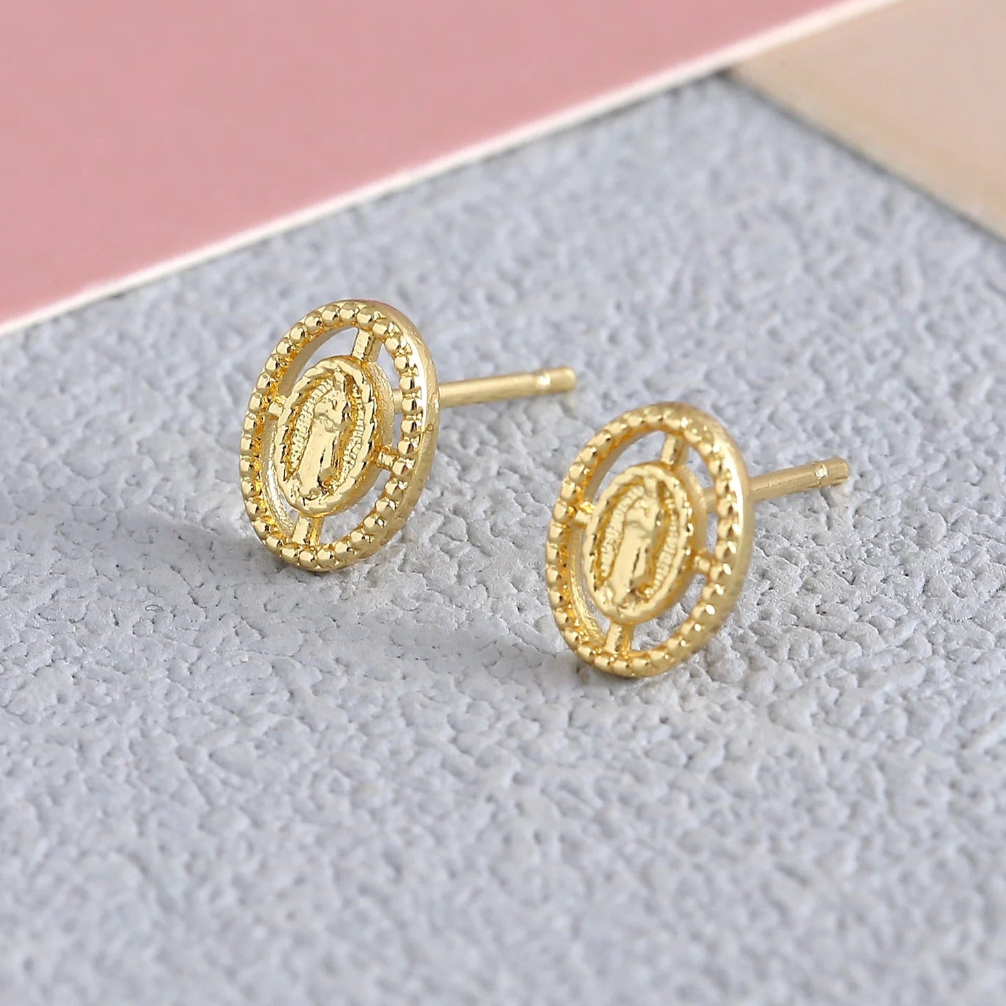 Gold Plated Zircon Virgin Mary Earrings