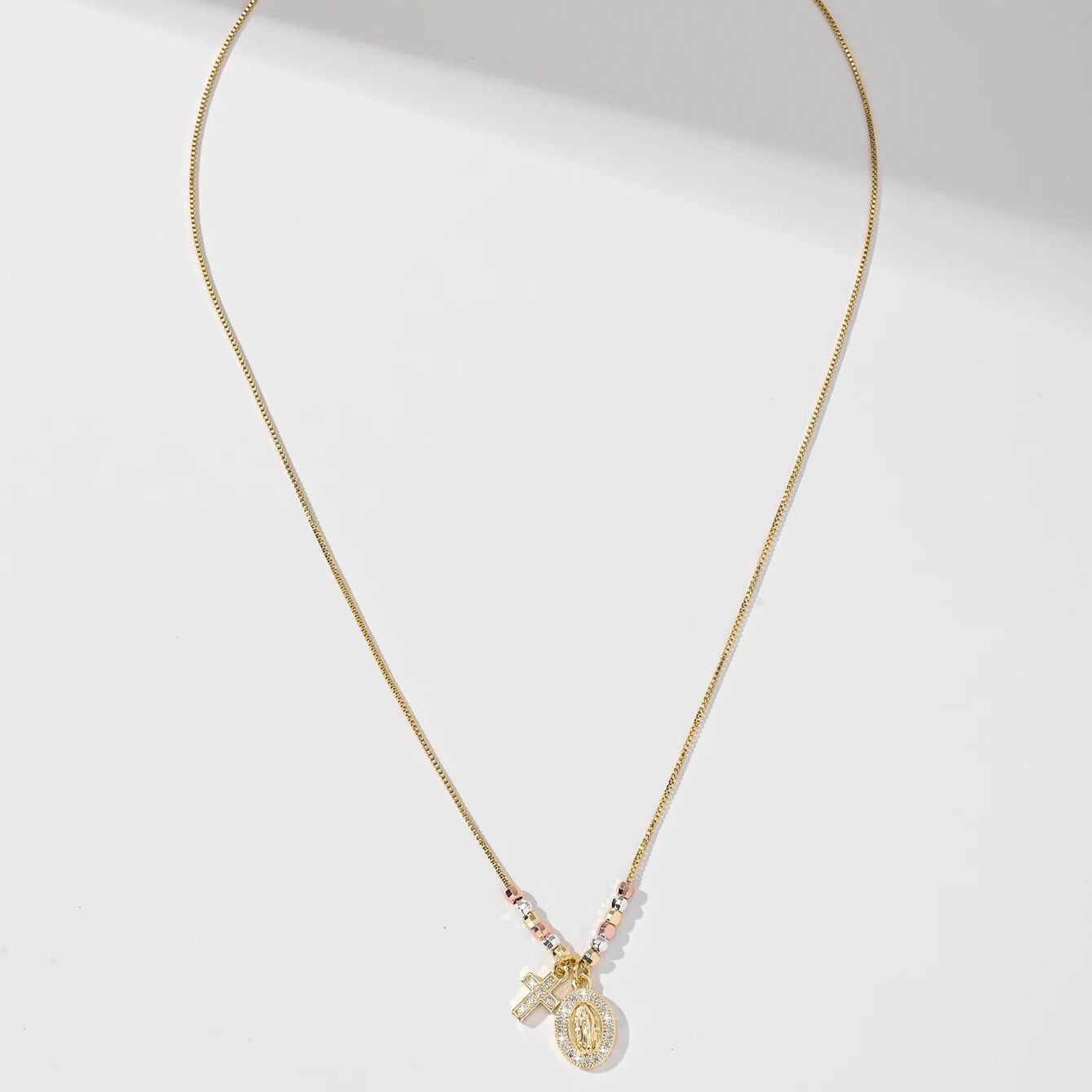 Gold Plated Virgin Mary Oval Shape Pendant Necklace