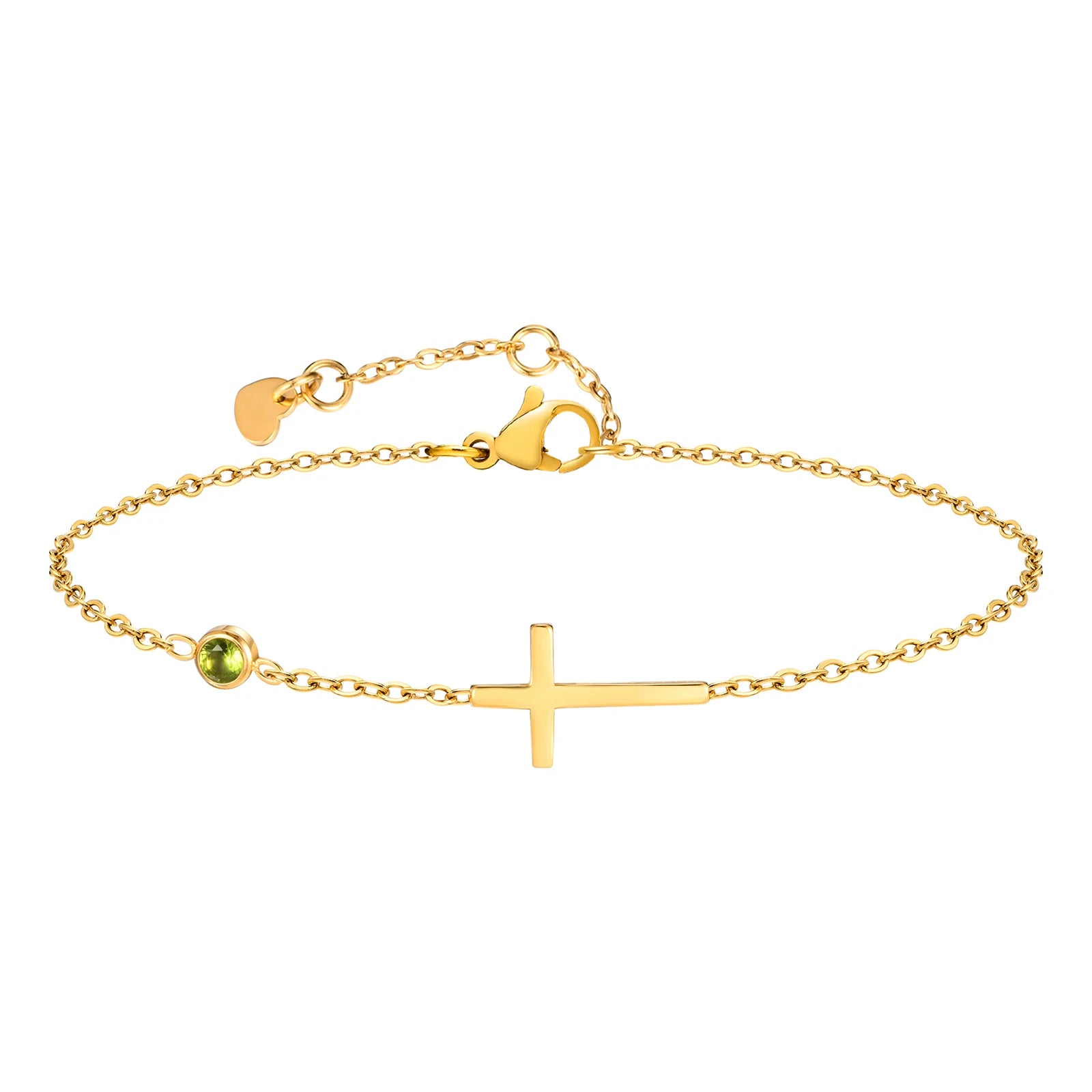 Gold Plated Stainless Steel Zirconia and Cross Bracelet Adjustable